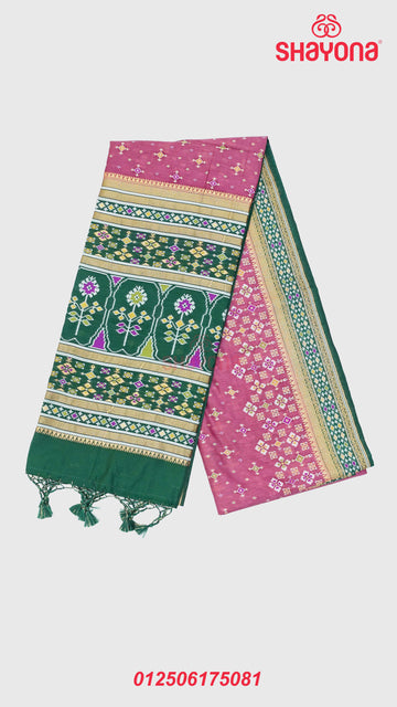 Medium Onion & Pomona Green Ghicha Art Silk Saree
