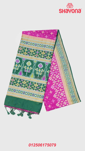 Violet Red & Pomona Green Ghicha Art Silk Saree