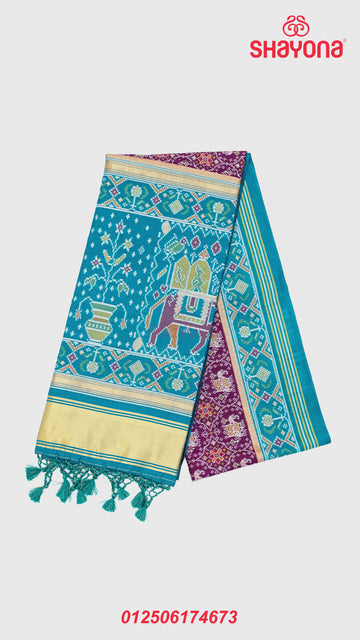 Dark Purple & Dark Deep Sky Blue Ghicha Art Silk Saree