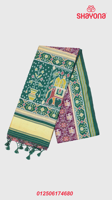 Wine & Pomona Green Ghicha Art Silk Saree