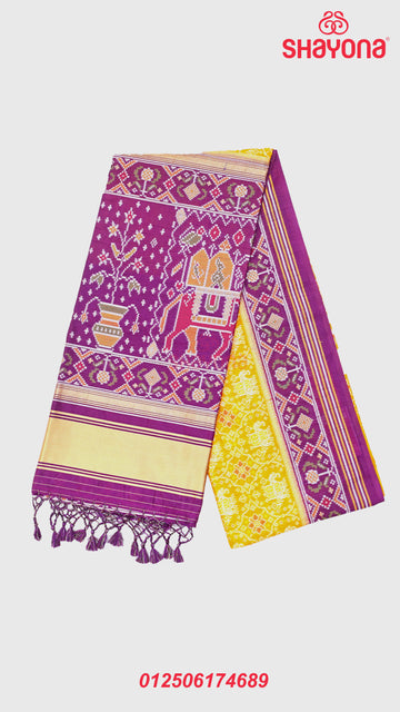 Mustard & Dark Purple Ghicha Art Silk Saree