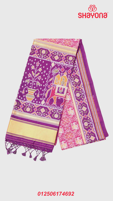 Medium Onion & Dark Purple Ghicha Art Silk Saree