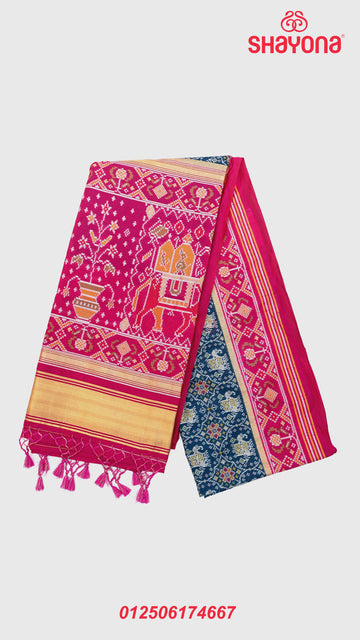 Dark Navy Blue & Violet Red Ghicha Art Silk Saree
