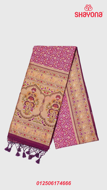 Onion & Dark Purple Ghicha Art Silk Saree