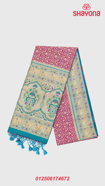 Medium Onion & Steel Blue Ghicha Art Silk Saree