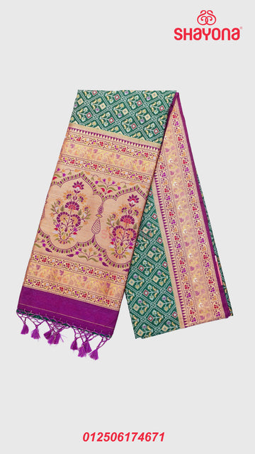 Pomona Green & Dark Magenta Ghicha Art Silk Saree