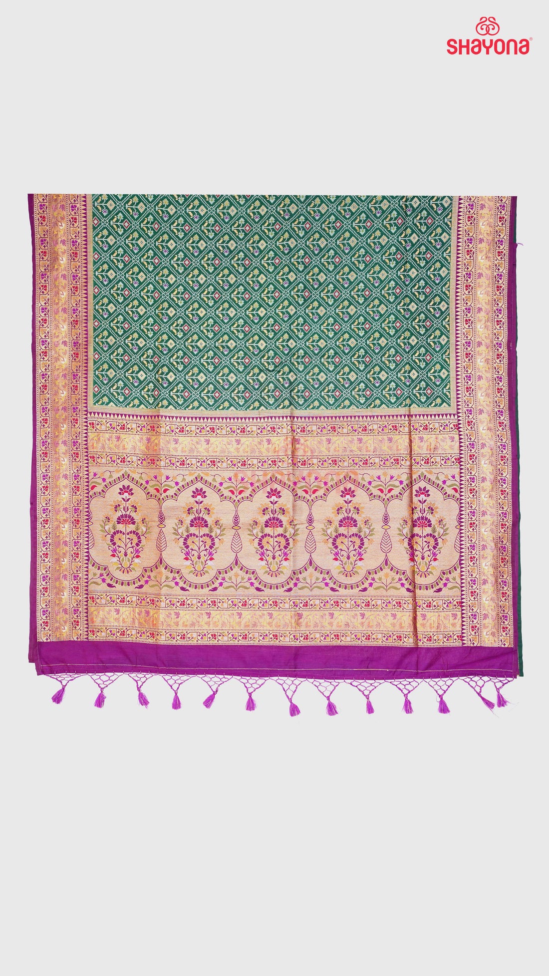 Pomona Green & Dark Magenta Ghicha Art Silk Saree