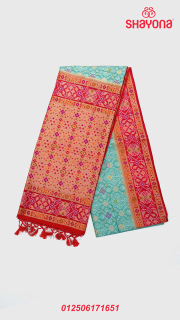 Pestal Sky Blue & Red Ghicha Art Silk Saree