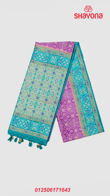 Onion Purple & Cadet Blue Ghicha Art Silk Saree