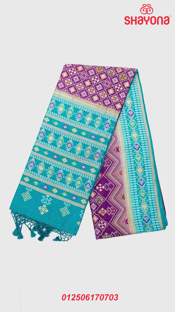 Dark Purple & Cadet Blue Ghicha Art Silk Saree