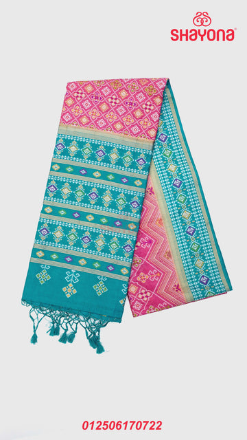 Dark Pink & Cadet Blue Ghicha Art Silk Saree