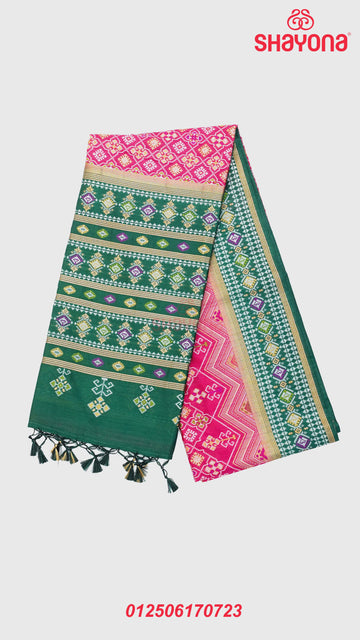 Dark Violet Red & Pomona Green Ghicha Art Silk Saree