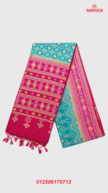 Dark Cadet Blue & Dark Violet Red Ghicha Art Silk Saree