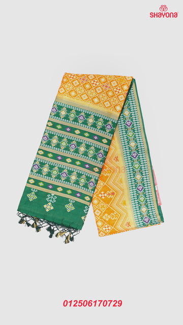 Mustard & Pomona Green Ghicha Art Silk Saree