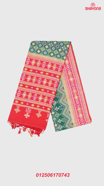 Pomona Green & Red Ghicha Art Silk Saree