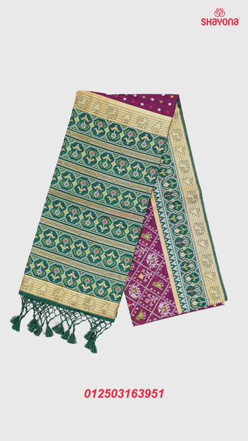 Dark Purple & Pomona Green Ghicha Art Silk Saree