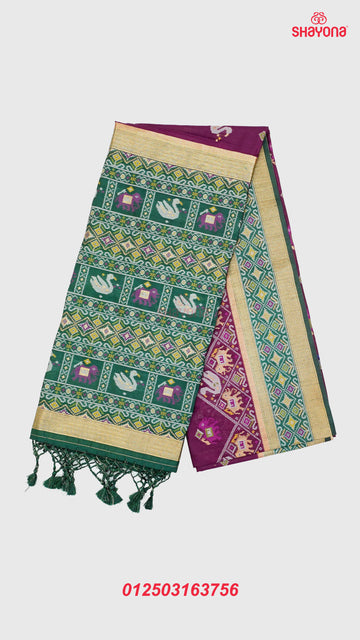 Dark Purple & Pomona Green Ghicha Art Silk Saree