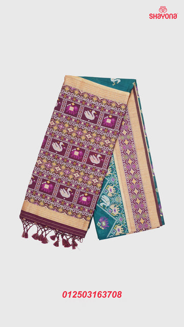 Dark Cadet Blue & Wine Ghicha Art Silk Saree