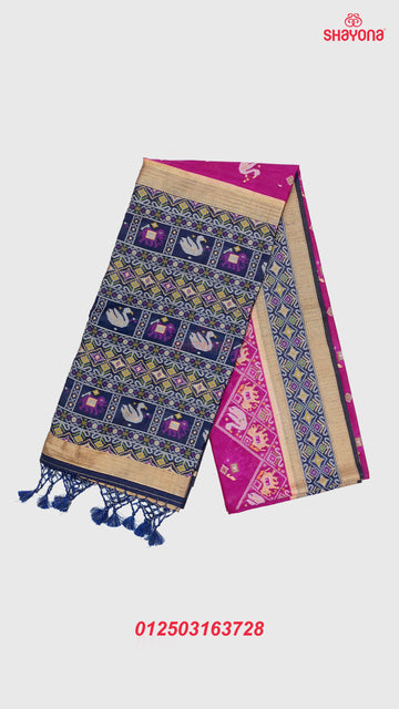 Dark Violet Red & Dark Navy Blue Ghicha Art Silk Saree
