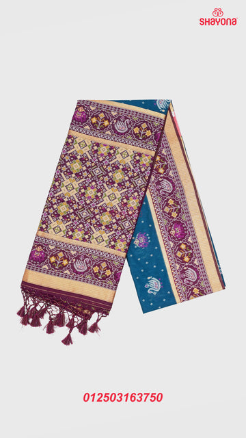 Deep Steel Blue & Wine Ghicha Art Silk Saree