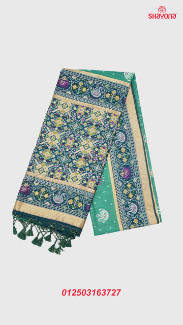 Sea Green & Dark Cadet Blue Ghicha Art Silk Saree