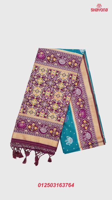 Dark Cadet Blue & Wine coloured Ghicha Art Silk Saree
