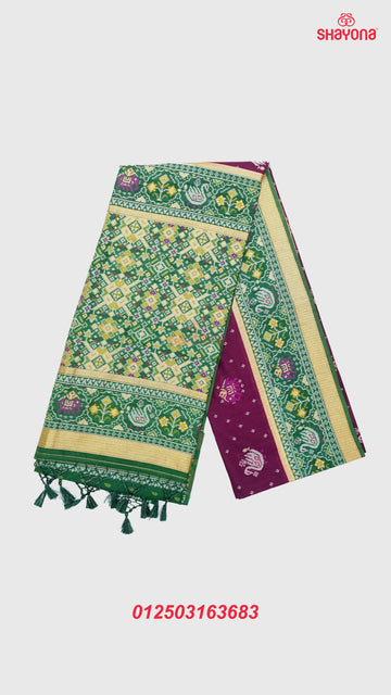 Dark Purple & Dark Green Ghicha Art Silk Saree