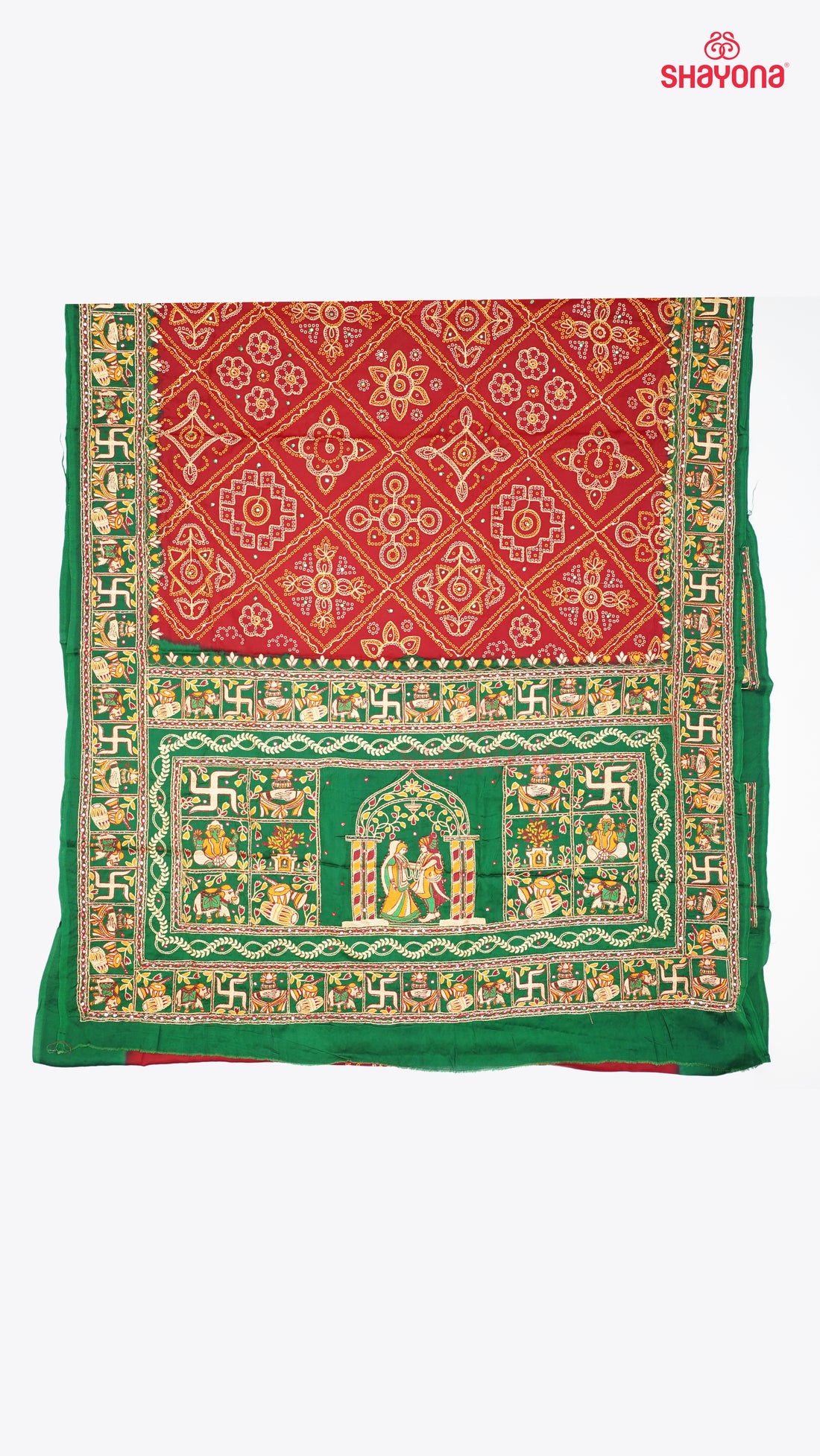 Maroon & Dark Green Pure Gajji Silk Gharchola Saree