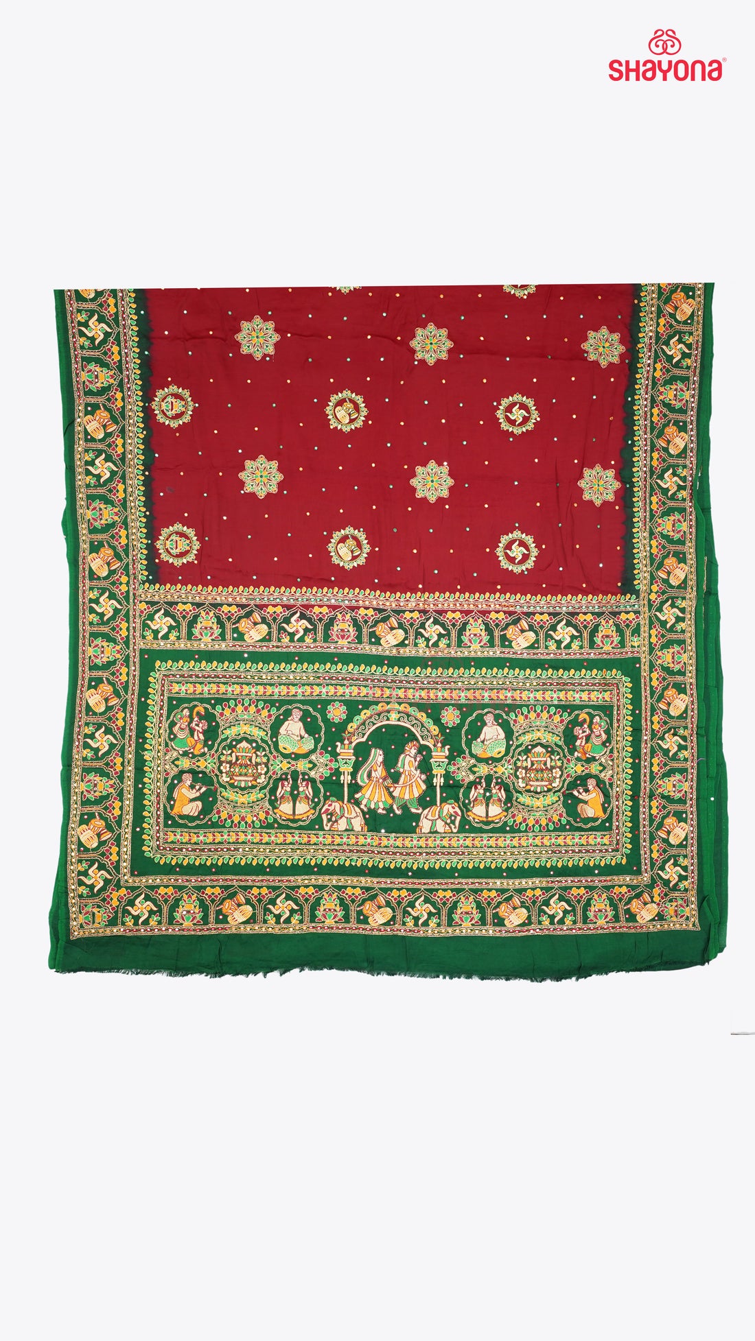 Maroon & Dark Green Pure Gajji Silk Gharchola Saree