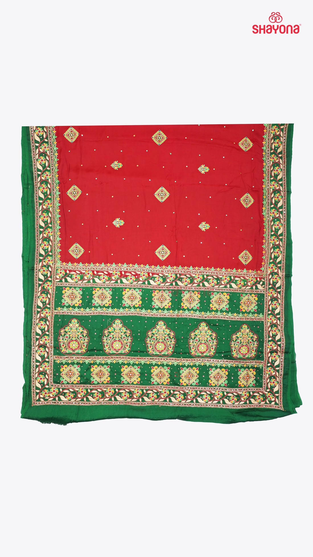 Maroon & Dark Green Pure Gajji Silk Gharchola Saree