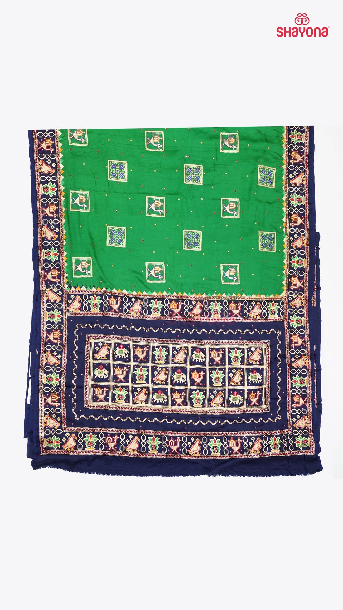 Dark Green & Dark Navy Blue Pure Gajji Silk Gharchola Saree
