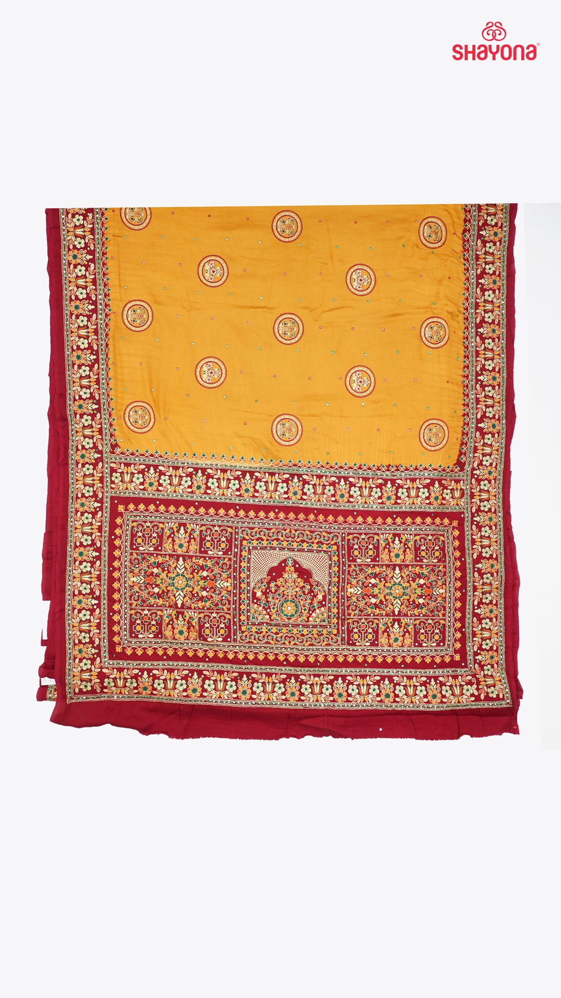 Mustard & Maroon Pure Gajji Silk Gharchola Saree