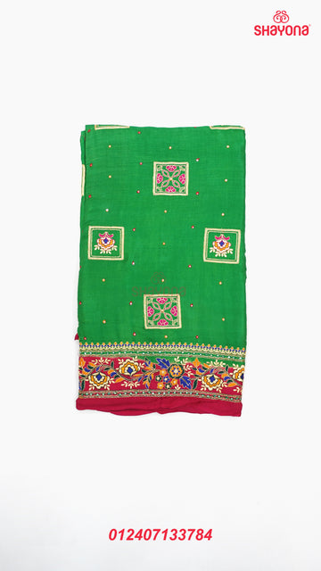 Medium Green & Violet Red Pure Gajji Silk Gharchola Saree