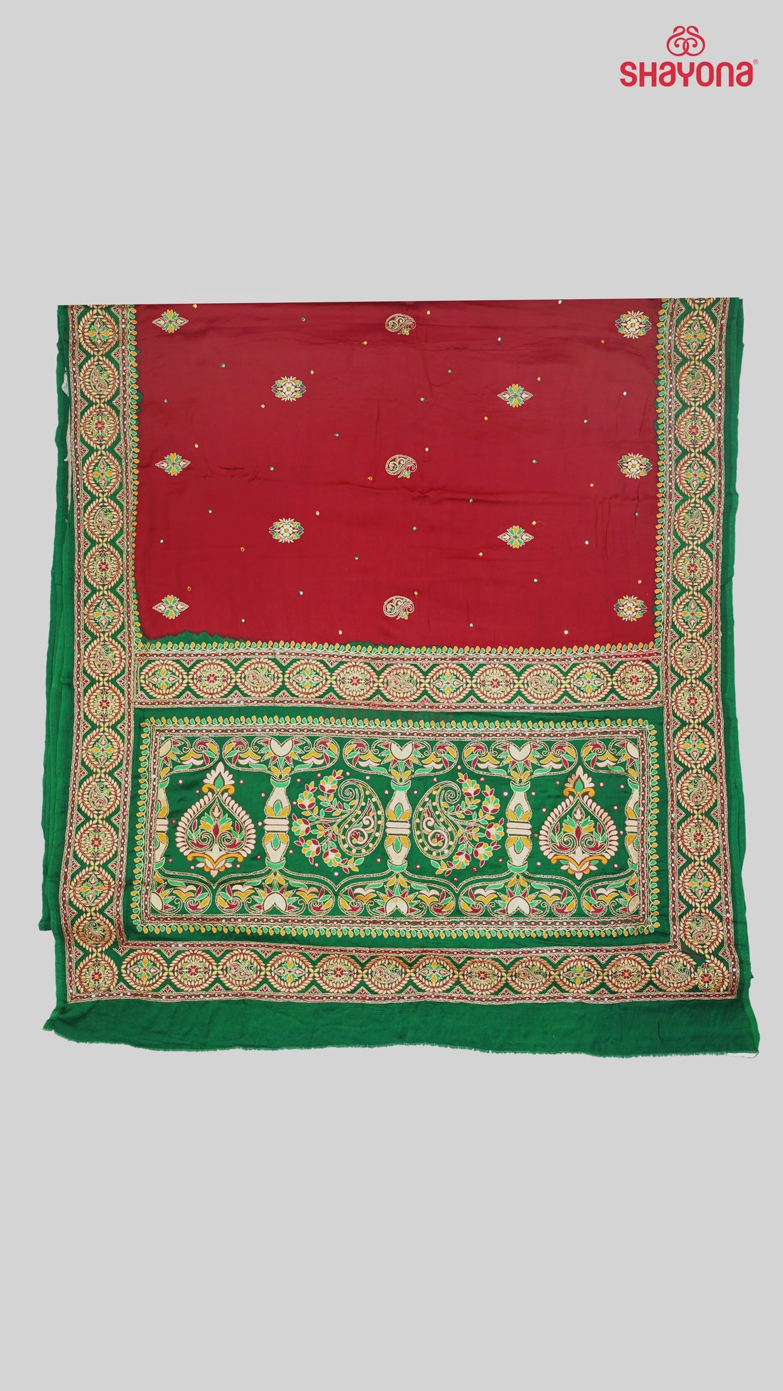 Maroon & Dark Green Pure Gajji Silk Gharchola Saree