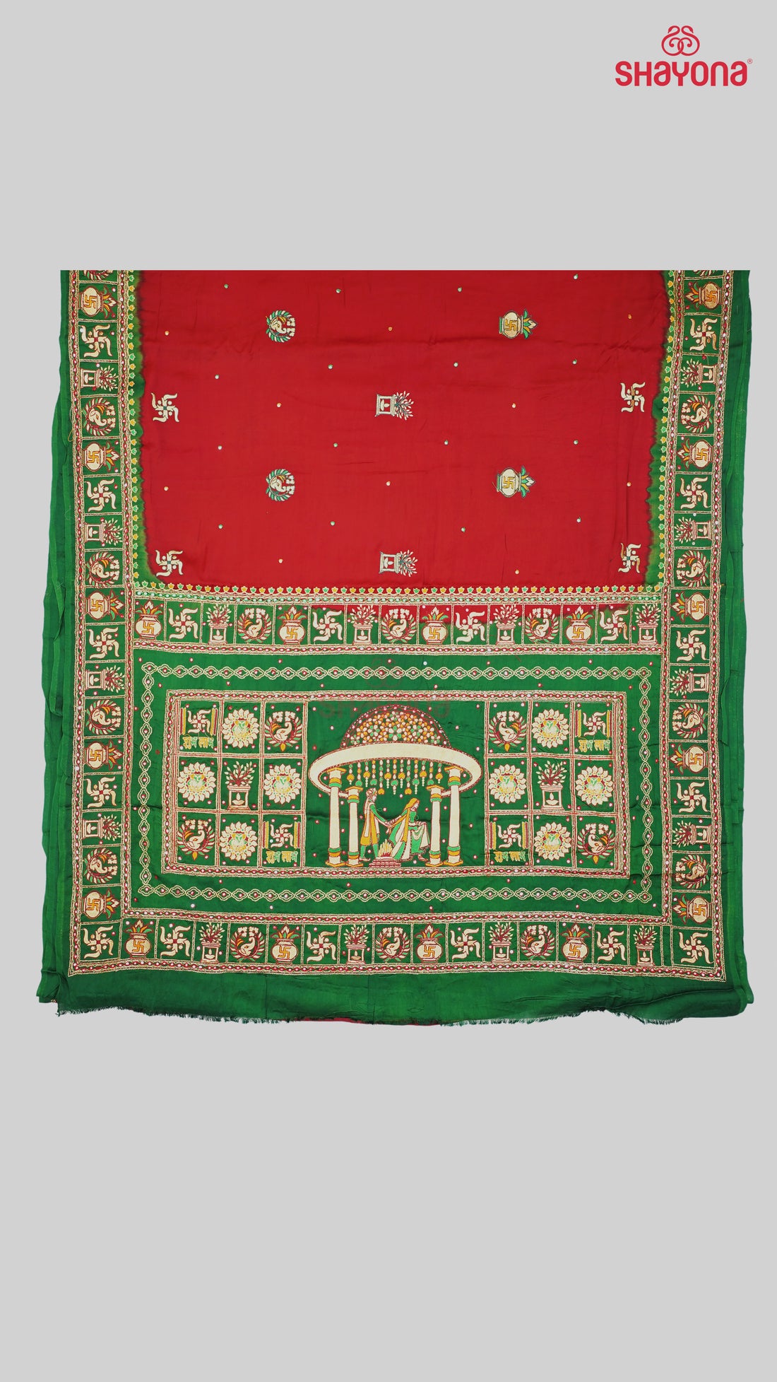 Maroon & Dark Green Pure Gajji Silk Gharchola Saree