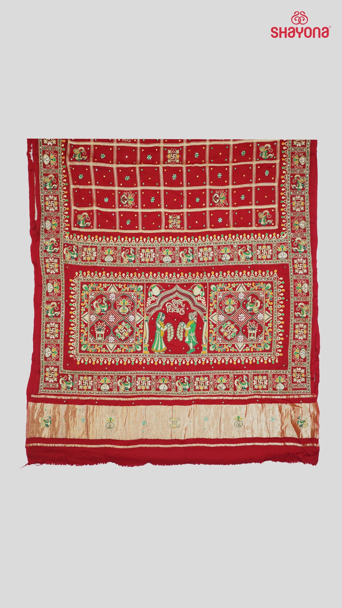 Maroon Pure Gajji Silk Gharchola Saree