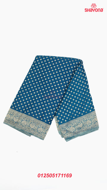Deep Steel Blue Banarasi Georgette Khaddi Print Saree with All-Over Butti, Jaal, Nakshi Border & Heavy Pallav