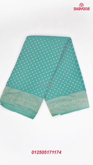 Cadet Blue Banarasi Georgette Khaddi Print Saree with All-Over Butti, Jaal, Nakshi Border & Heavy Pallav