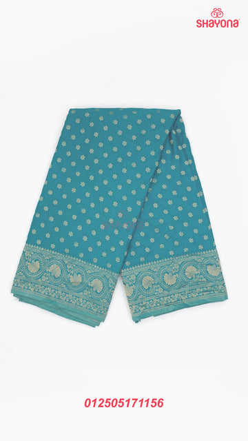 Medium Cadet Blue Banarasi Georgette Khaddi Print Saree with All-Over Butti, Jaal, Nakshi Border & Heavy Pallav