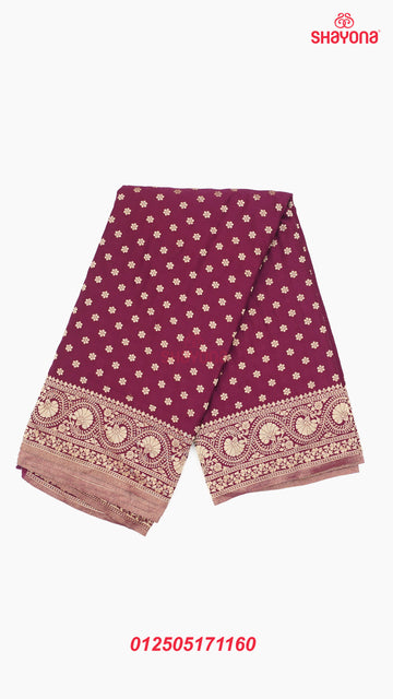 Wine Banarasi Georgette Khaddi Print Saree with All-Over Butti, Jaal Weave, Nakshi Border & Heavy Pallav