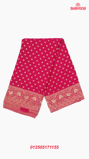 Dark Violet Red Banarasi Georgette Khaddi Print Saree with All Over Butti, Jaal Weave, Nakshi Border & Heavy Pallav
