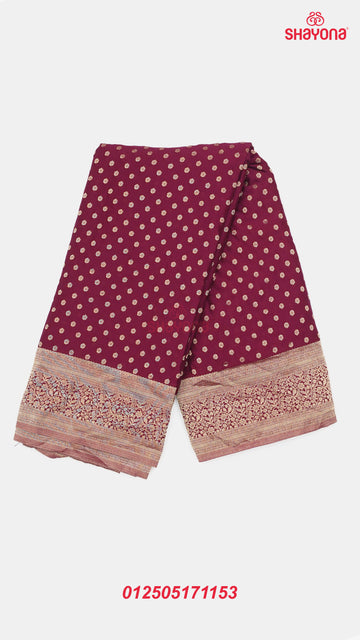 Wine Banarasi Georgette Khaddi Print Saree with All-Over Butti, Jaal, Nakshi Border & Heavy Pallav