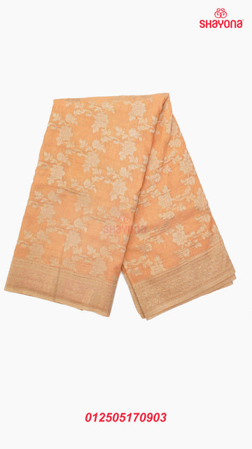 Light Peach Banarasi Georgette Khaddi Print Saree with All-Over Butti, Jaal Weave, Nakshi Border & Heavy Pallav