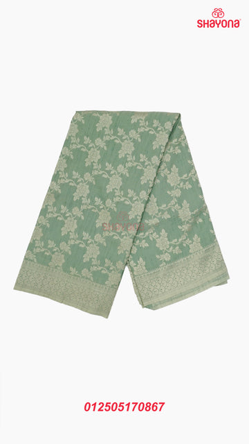 Grayish Cyan Banarasi Georgette Khaddi Print Saree with All-Over Jaal Weave, Nakshi Border & Heavy Pallav