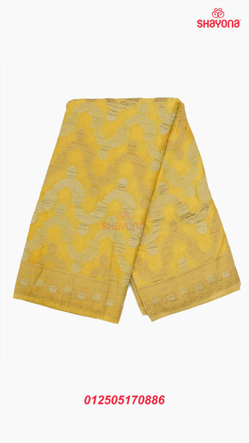 Yellow6 Gold Banarasi Georgette Khaddi Print Saree with All-Over Jaal, Nakshi Border & Heavy Pallav