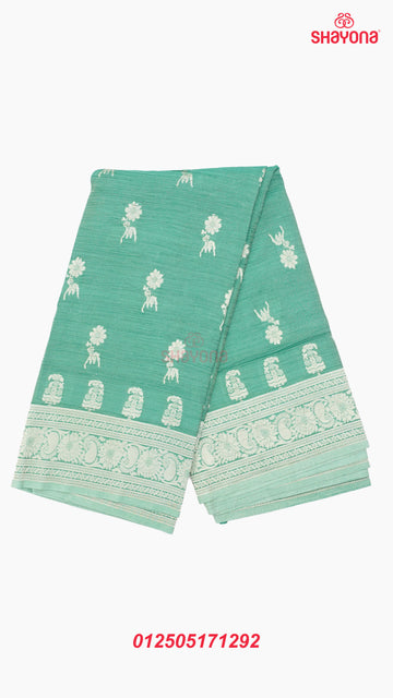 Dark Cadet Blue Banarasi Georgette Khaddi Print Saree with Butta Gala, Jaal Nakshi Border & Heavy Pallav