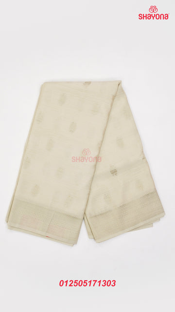 Ivory White Banarasi Georgette Khaddi Print Saree with Butta Gala, All-Over Jaal Nakshi Border & Heavy Pallav