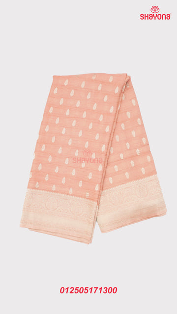 Light Rose Gold Banarasi Georgette Khaddi Soft Silk Saree with Butta Gala, Jaal Nakshi Border & Heavy Pallav