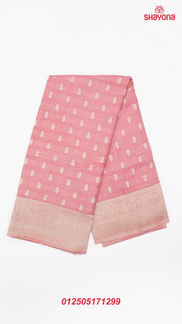 Dark Pink Banarasi Georgette Khaddi Print Saree with Butti Gala, All Over Jaal Nakshi Border & Heavy Pallav