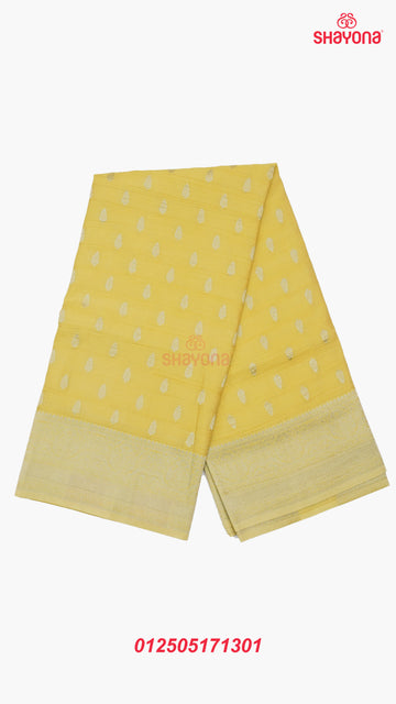 Yellow Gold Banarasi Georgette Khaddi Soft Silk Saree with Butta Gala, Jaal Nakshi Border & Heavy Pallav